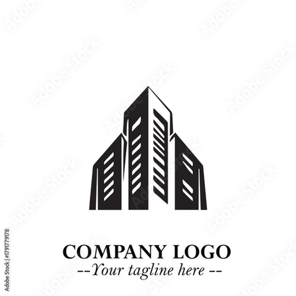 Fototapeta Building Logo Symbol in Black on the White Background with Modern Minimal Architecture Design