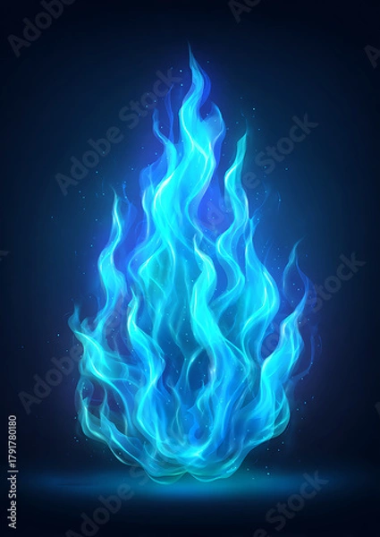 Fototapeta Blue flame vector illustration in flat style with dark and light blue tones, solid color background, minimal cartoon details, simple design, high resolution, clean and modern concept for energy 