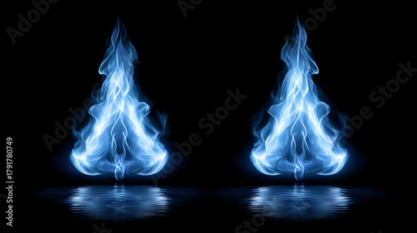 Fototapeta Blue flame vector illustration in flat style with dark and light blue tones, solid color background, minimal cartoon details, simple design, high resolution, clean and modern concept for energy 