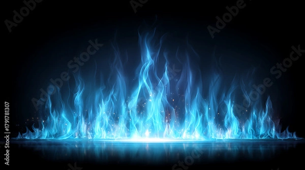 Fototapeta Blue flame vector illustration in flat style with dark and light blue tones, solid color background, minimal cartoon details, simple design, high resolution, clean and modern concept for energy 
