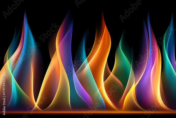 Obraz Vivid multicolor smoke clouds and fire effects with red, blue, green, orange hues on dark background, elegant gradient motion concept for creative design layout