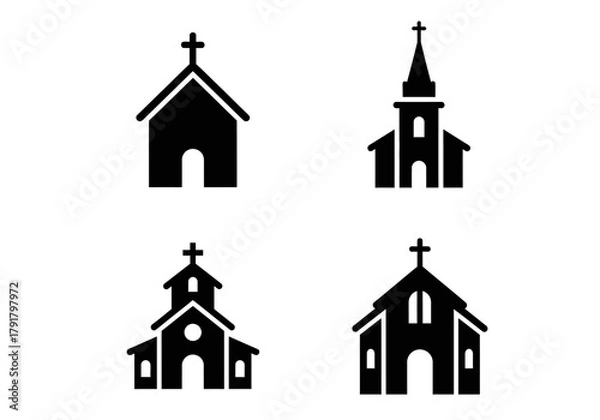 Obraz church icon set, church silhouette vector