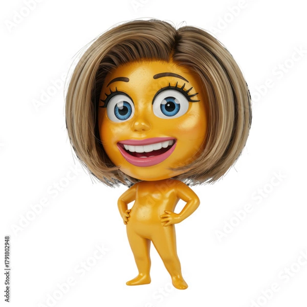 Obraz Yellow emoji character with bob haircut isolated on a transparent background