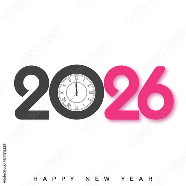 Fototapeta Modern Happy New Year 2026 logo with pink and grey. Vector