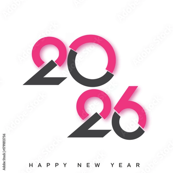 Fototapeta Modern Happy New Year 2026 logo with pink and grey. Vector