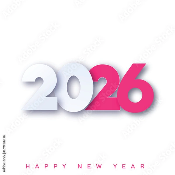 Fototapeta Modern Happy New Year 2026 logo with pink and grey. Vector