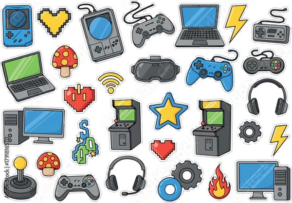 Obraz Gaming Icons Collection HandDrawn Style for Game Design.