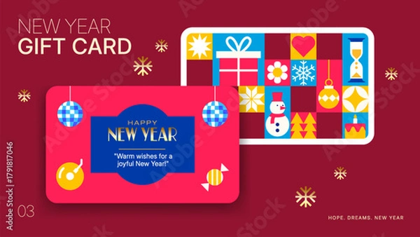 Fototapeta Elegant New Year Gift Card Template - Modern Icon Grid Background for Holiday Celebration Design