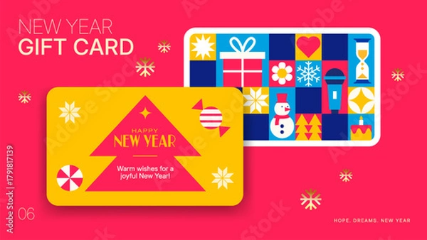 Fototapeta Vibrant Holiday Gift Card Background - Modern New Year Icon Pattern for Festive and Party Branding
