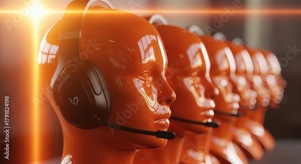 Obraz Orange Heads Gaming headset row under bright light with modern tech product.