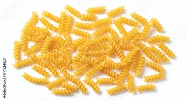 Obraz Fusilli swirls A tempting pasta pile on clean white background.