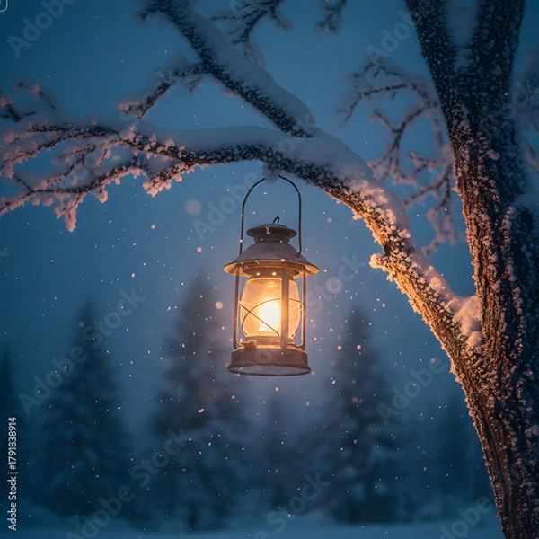 Obraz old lantern in the snow