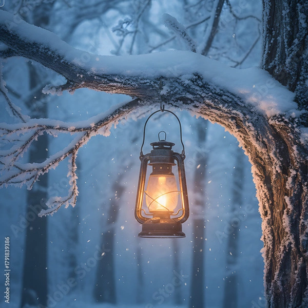 Obraz old lantern in the snow