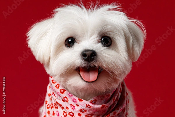Obraz Cute Christmas Maltese Portrait on Solid Background