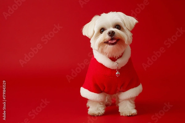 Obraz Cute Christmas Maltese Portrait on Solid Background