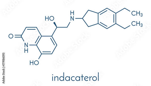 Fototapeta Indacaterol COPD drug molecule. Skeletal formula.
