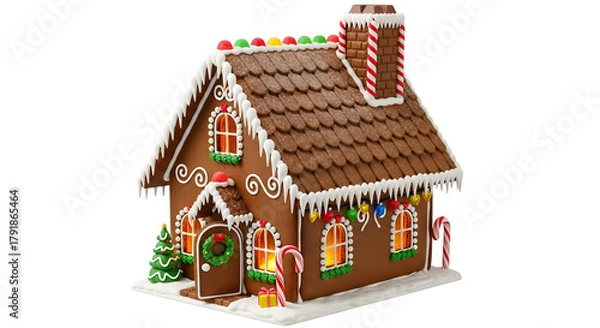 Obraz Decorated gingerbread house isolated on transparent background