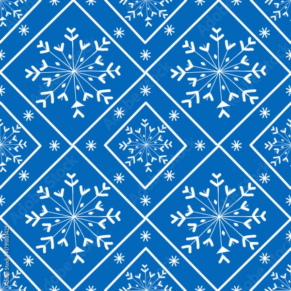 Fototapeta Seamless Pattern Christmas snowman snowflake Vector illustration 