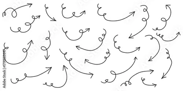 Fototapeta Doodle Arrows icons Set. hand drawn arrow icon with various directions. isolated on a white background