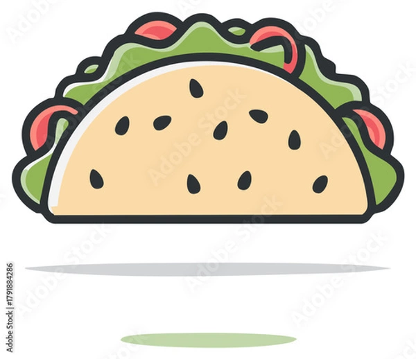 Fototapeta Vector icon of a delicious taco with lettuce, tomato, and sesame seeds