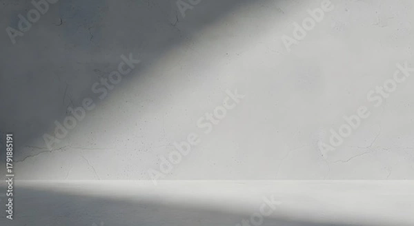 Fototapeta Grungy White Concrete Room Corner with Natural Light Shadows for Abstract Backdrop