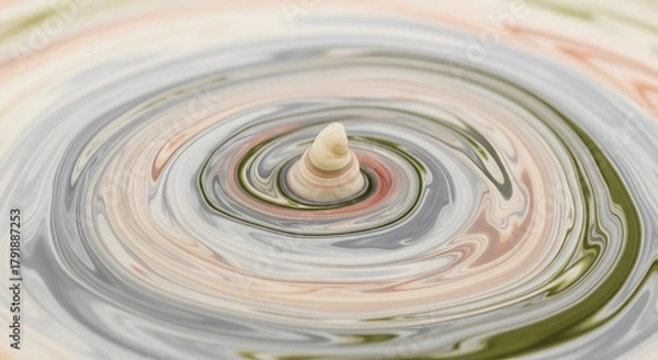 Fototapeta Swirling Paint Close-Up: An Abstract Design Featuring Concentric Circles of Cream, Gray, and Green Hues