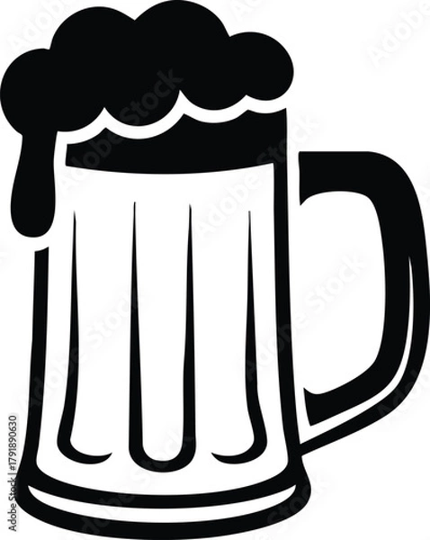 Obraz Stylized Black Icon of a Beer Mug or Stein with Overflowing Foam, vector, illustration