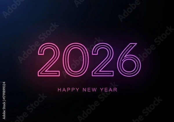 Fototapeta Happy new year 2026 neon light numbers festive design