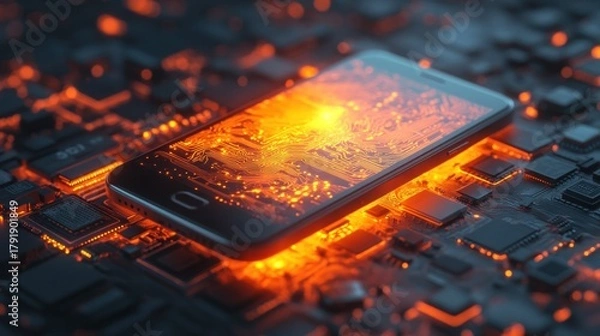 Fototapeta Smartphone on circuit board