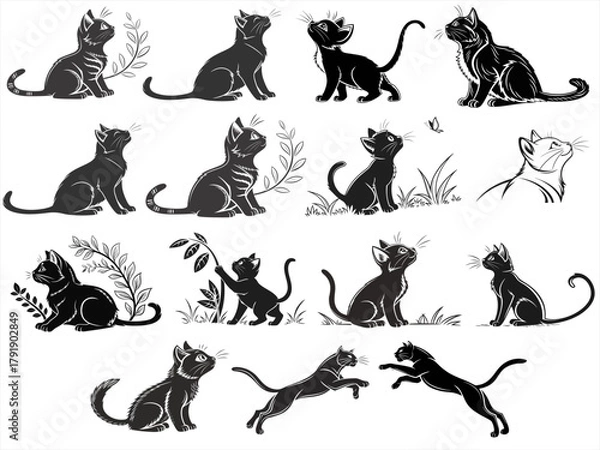 Obraz Cat silhouette black vector white background 1