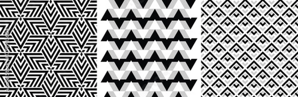 Fototapeta Seamless set geometric pattern black and white diamond outline, triangles and abstract line