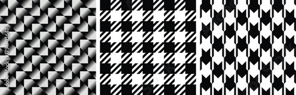 Fototapeta Black and White Pattern Texture Set Gradient, Squares and hexagon