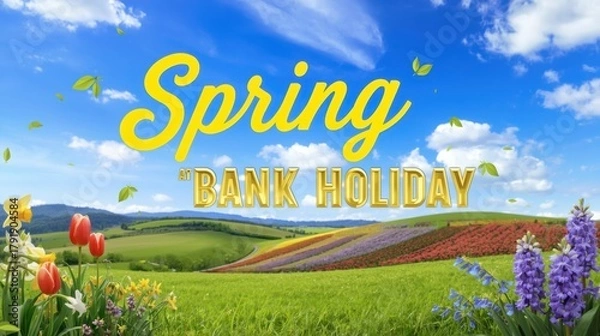 Fototapeta Vibrant spring landscape with blooming flowers and rolling hills