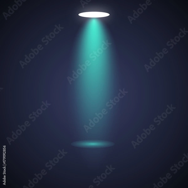 Obraz A single bright teal spotlight shines down on a dark background