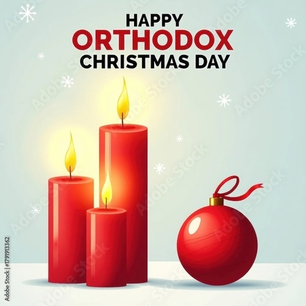 Obraz Happy orthodox christmas day with red candles and ornament