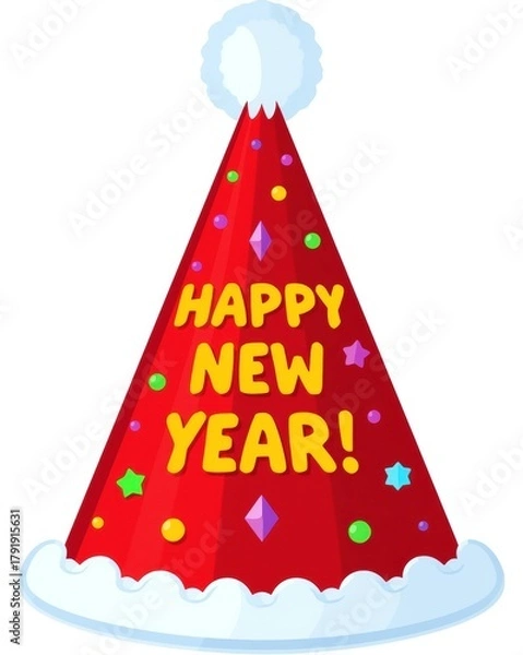 Fototapeta Red happy new year party hat with colorful decorations