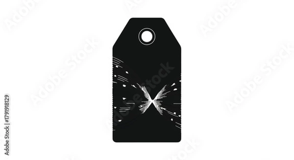 Fototapeta Abstract butterfly design on a black tag, symbolizing transformation and beauty.