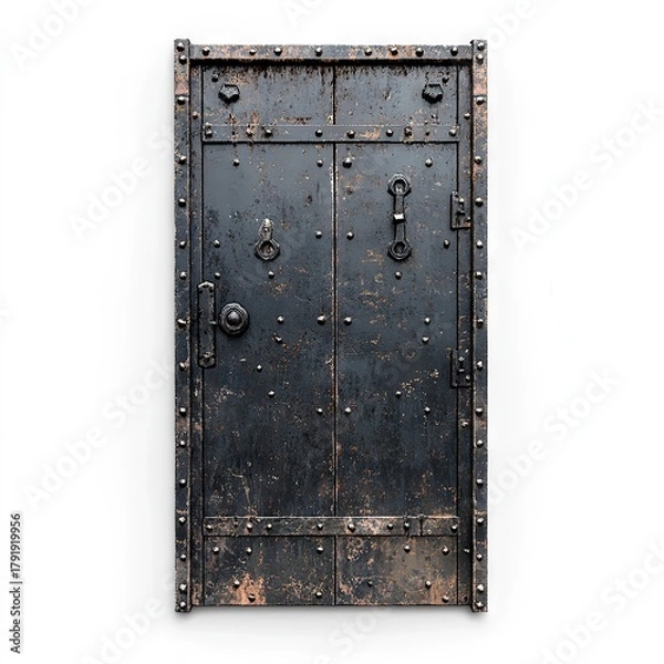 Fototapeta Photo of metal door Isolated on white background, high quality, 4k, super realistic, abida00001, highly detailed, --v 6.1 Job ID: 5a893c89-fe45-4420-8290-f8850f60aab1