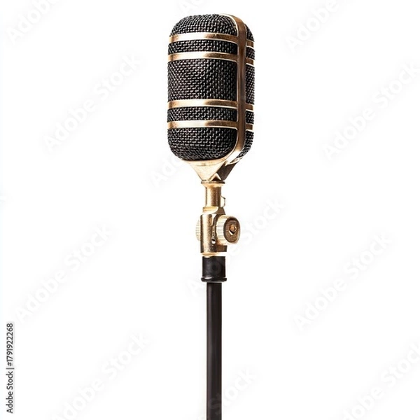 Obraz Photo of microphone Isolated on white background, high quality, 4k, super realistic, abida00001, highly detailed, --v 6.1 Job ID: bf711134-395b-4e81-bf52-a3e36219d374