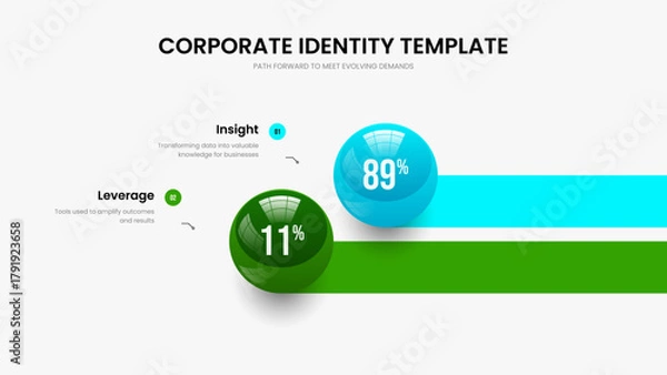 Fototapeta Advertising Planning Two Element Graph Frame Design. Company Campaign 2 Step Diagram Slideshow Template. Visual Proposal Presentation Layout Vector Illustration.