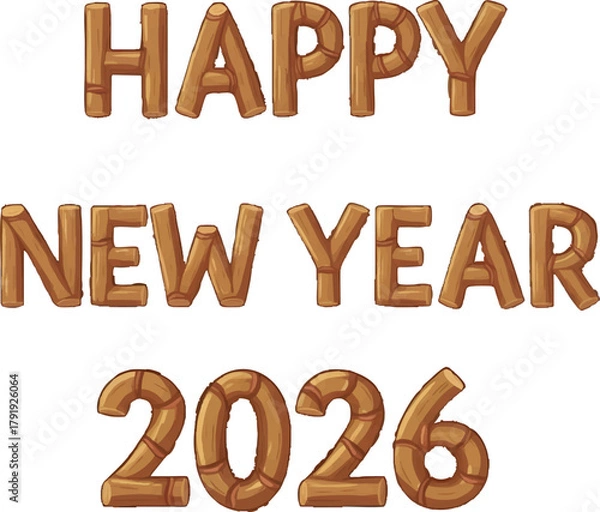 Fototapeta Wooden Happy New Year 2026 text design isolated on white background