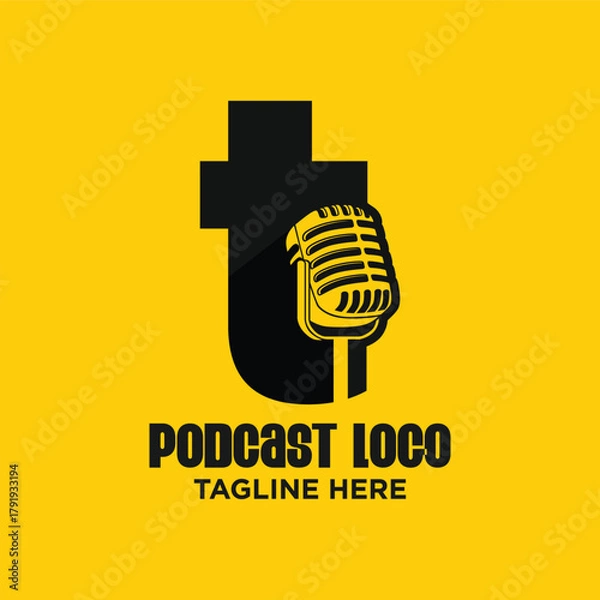 Fototapeta Colorful Mechanic Jumpsuits Set - Blue Orange Green Work Overalls Uniforms Vector Illustration with Yellow Podcast Logo Microphone T Design EPS
