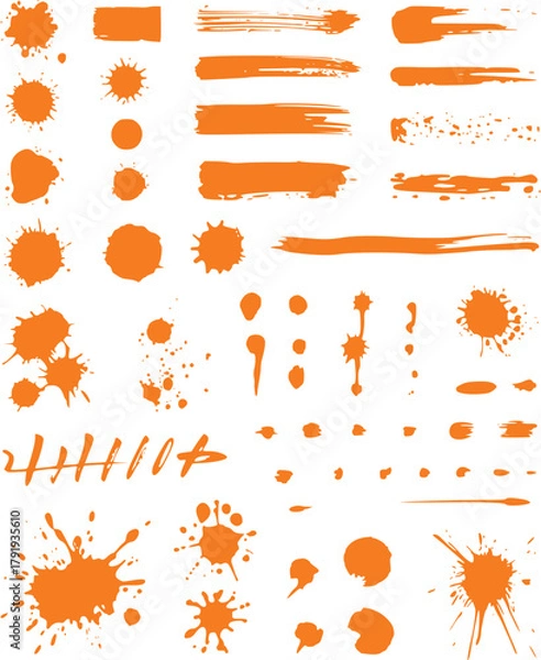 Obraz Collection of Orange Paint Splatters, Brush Strokes, and Ink Blots