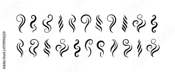 Obraz Collection of Swirling Smoke and Steam Icons in Black and White