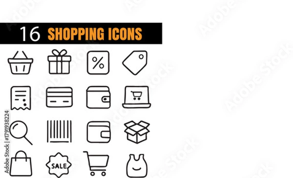 Fototapeta Shopping Vector Set, E-Commerce and Retail Icons, Online Store Outline Symbols, Cart and Payment Illustration Collection