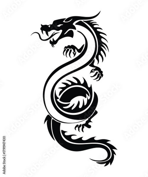 Obraz Black Dragon Tattoo Design on Transparent Background
