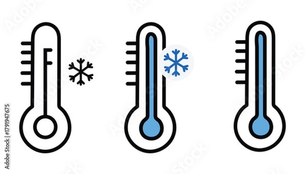Obraz Set of Thermometer Icons Illustrating Cold Temperatures with Snowflake