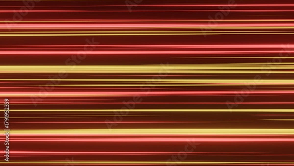 Fototapeta Red and Gold Speed Light Horizontal Streaks in Motion for Dynamic Visual Backgrounds