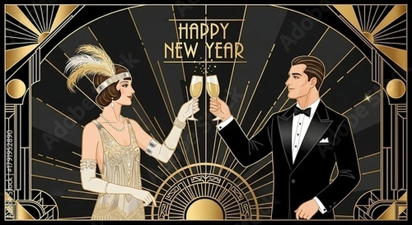 Fototapeta Celebrate New Year Eve with flapper in Art Deco style