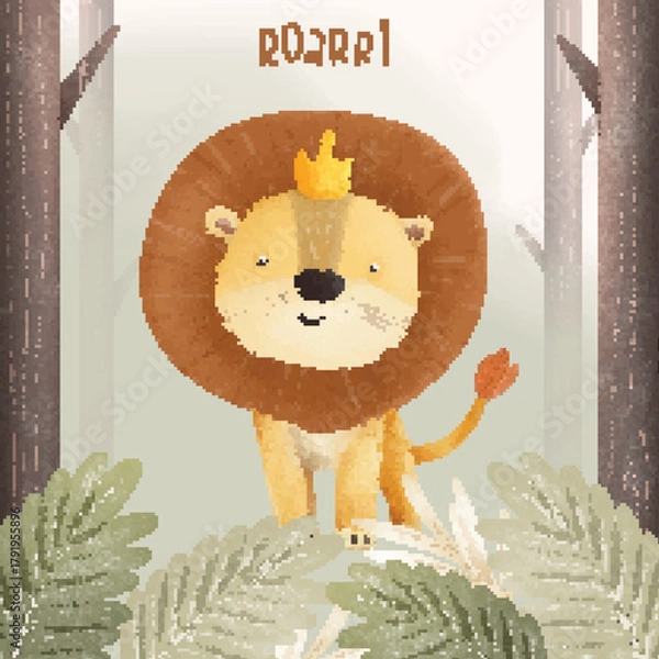 Obraz Cute Animal Lion with background forest